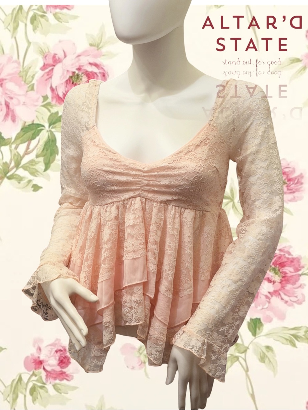 NWT Altar'd State Lillian Lace Babydoll Top Pink XS & S
